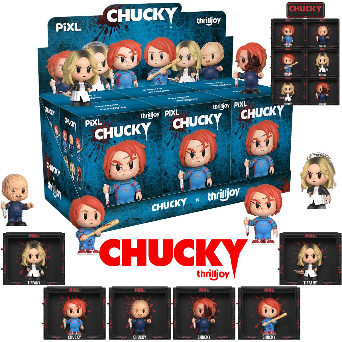Mini-Figuras PIXL Chucky e sua Noiva Tiffany (Blind Box)