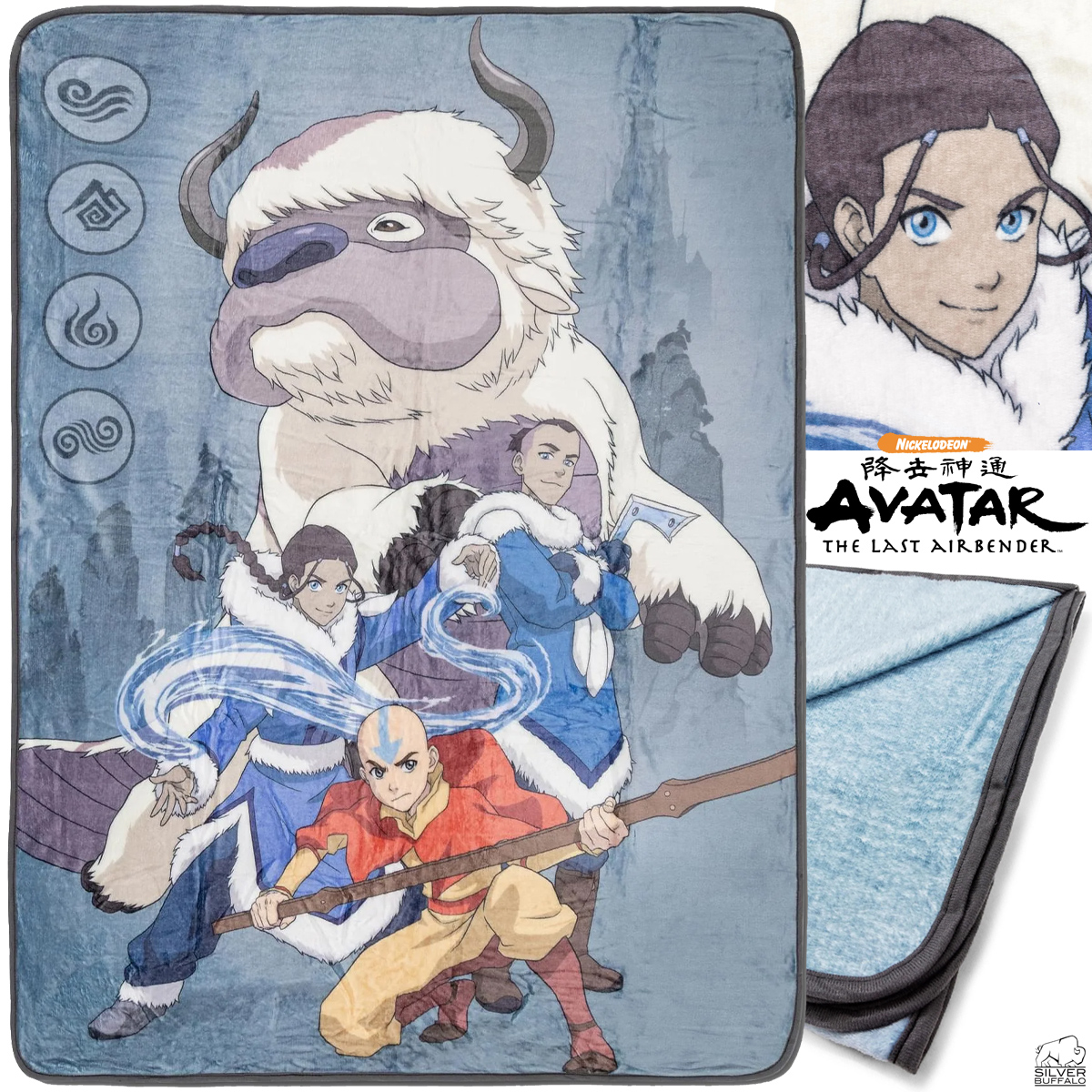 Cobertor de Lance Equipe Avatar com Aang, Katara, Sokka e Appa