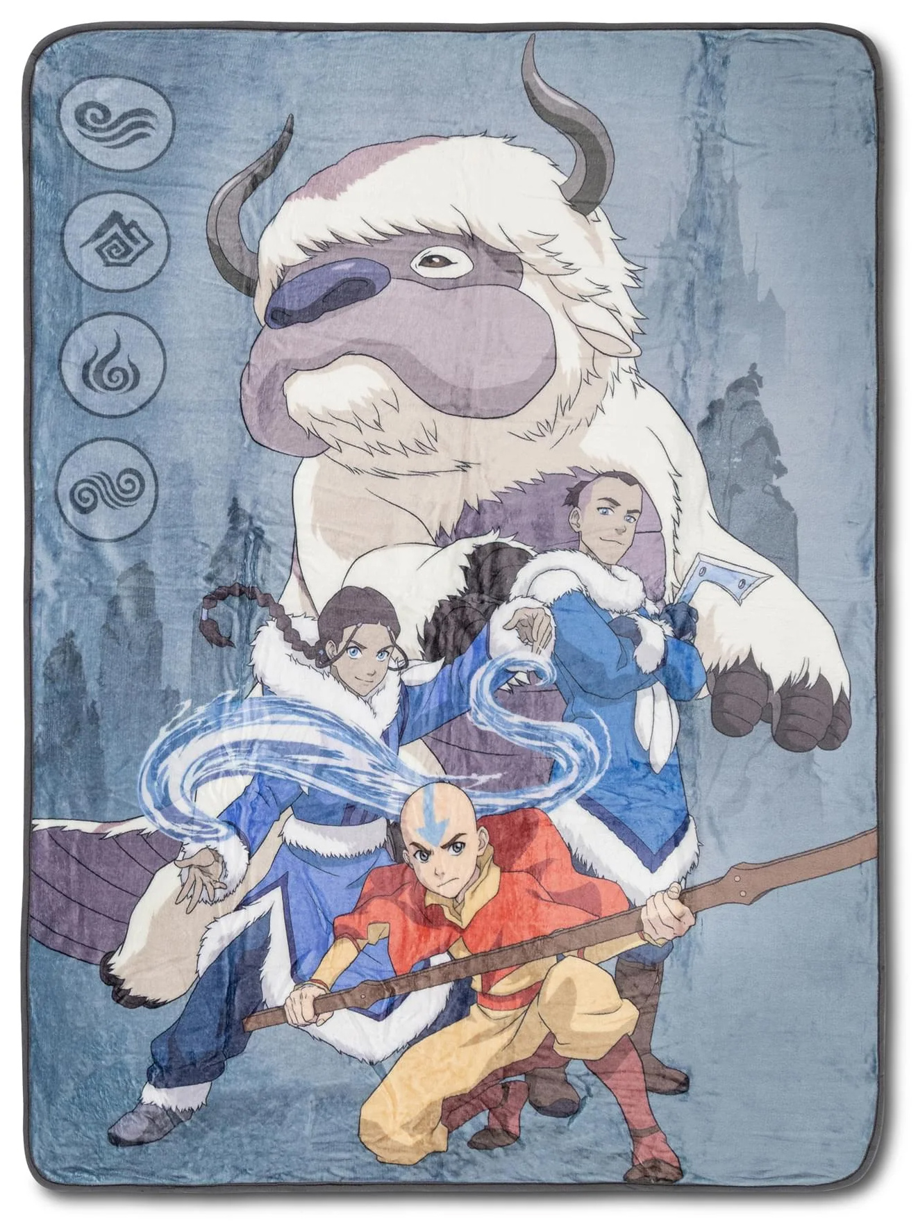 Cobertor de Lance Equipe Avatar com Aang, Katara, Sokka e Appa