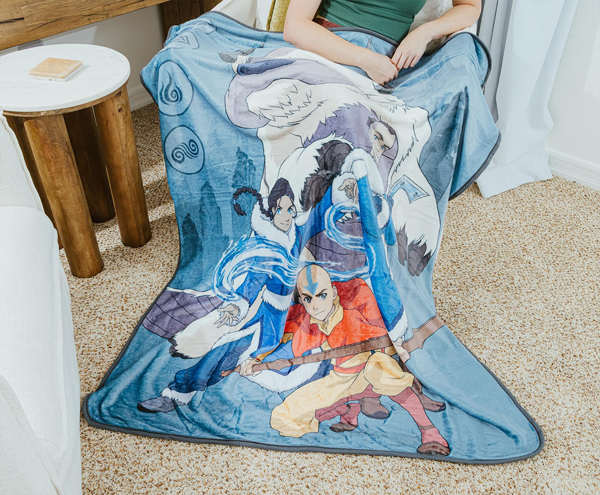 Cobertor de Lance Equipe Avatar com Aang, Katara, Sokka e Appa