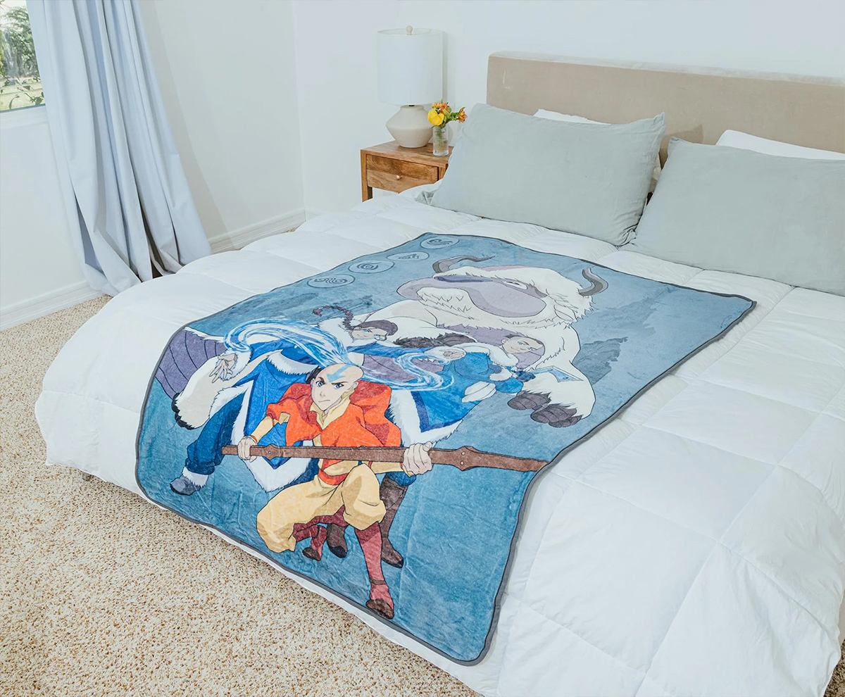 Cobertor de Lance Equipe Avatar com Aang, Katara, Sokka e Appa