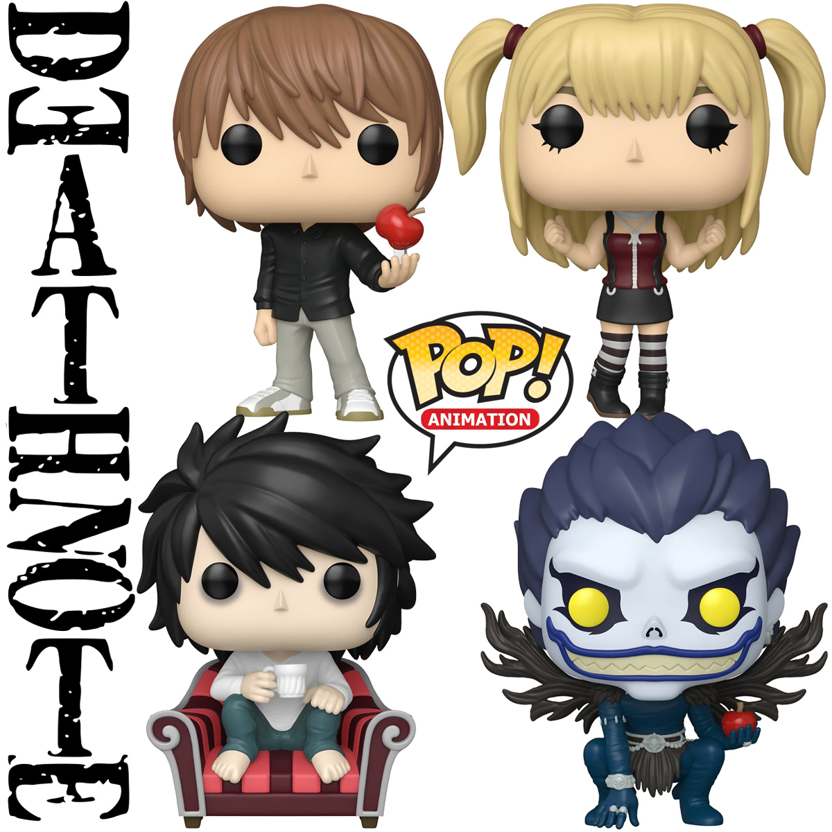 Death Note Pop! com Light Yagami, Misa Amane, L e Ryuk