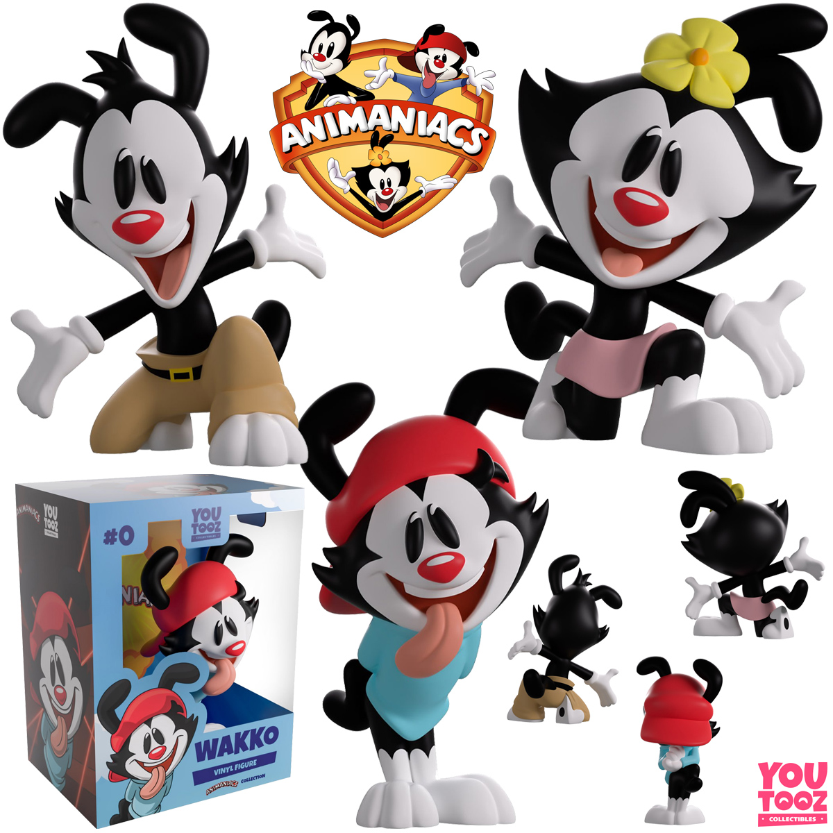 Bonecos de Vinil Animaniacs com os Irmãos Yakko, Wakko e Dot Warner