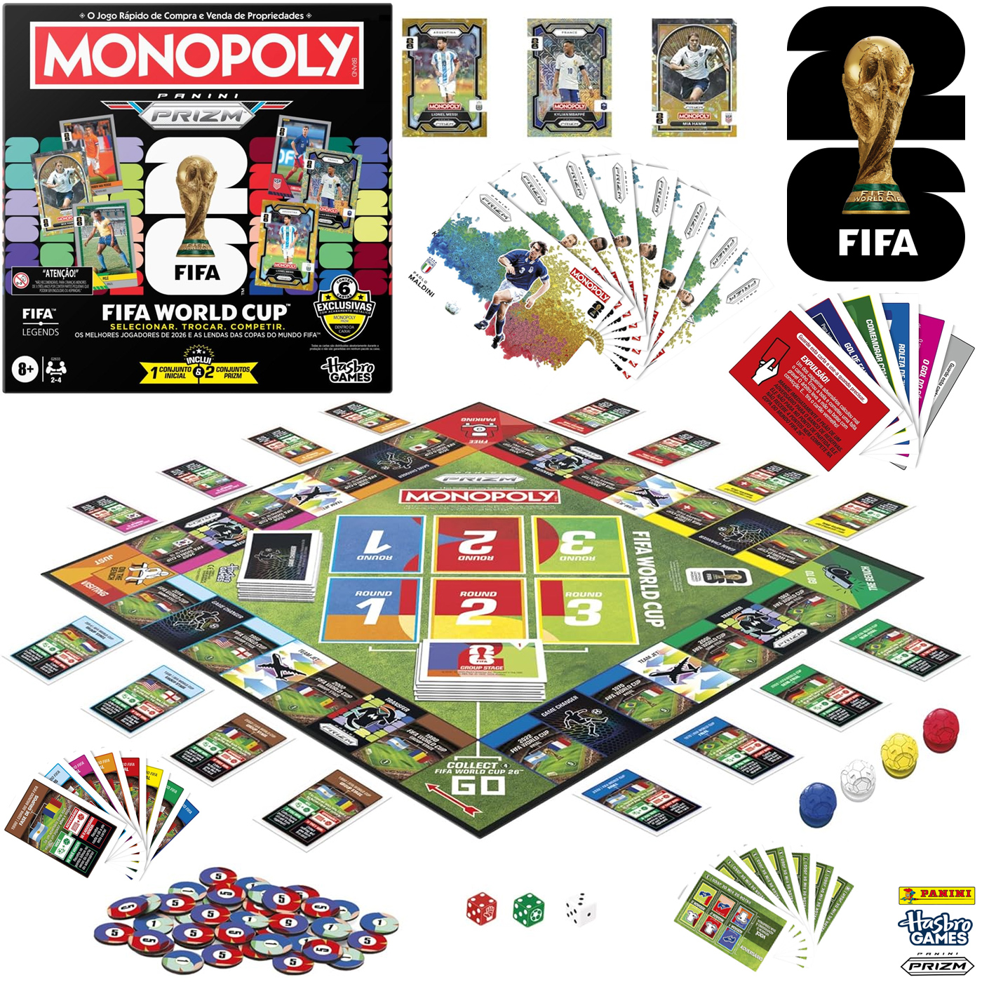 Jogo Monopoly FIFA Copa do Mundo 2026 com Cartas da Panini