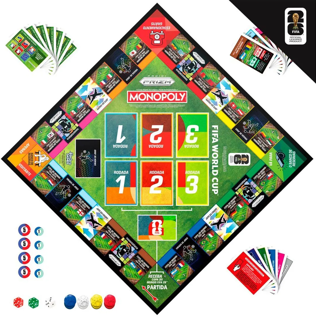 Jogo Monopoly FIFA Copa do Mundo 2026 com Cartas da Panini