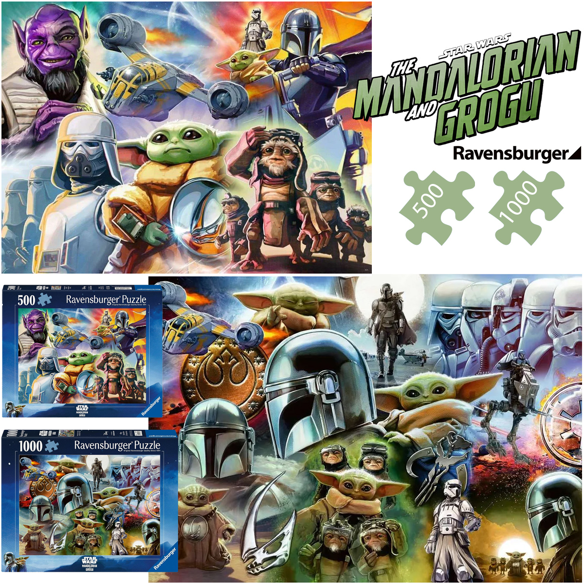 Quebra-Cabeças Star Wars do Filme O Mandaloriano e Grogu com 500 e 1.000 peças (Ravensburger)