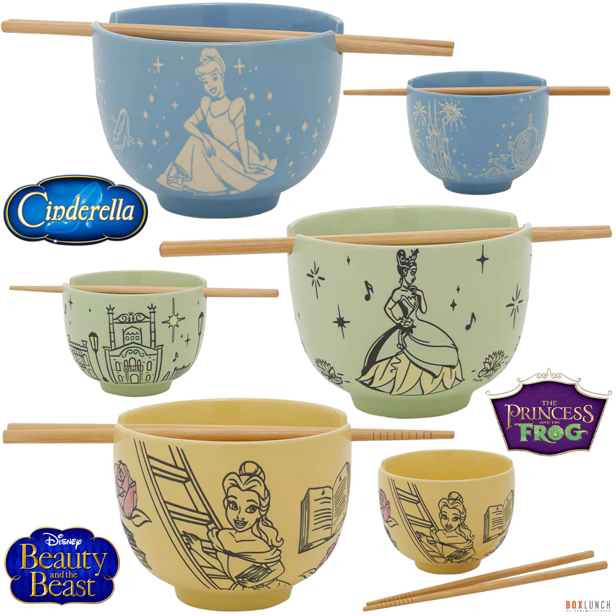 Tigelas de Ramen Princesas Disney: Cinderella, Tiana e Belle
