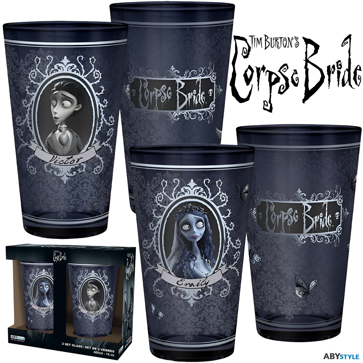 Copos de Vidro Emily & Victor de A Noiva Cadáver (Corpse Bride) de Tim Burton