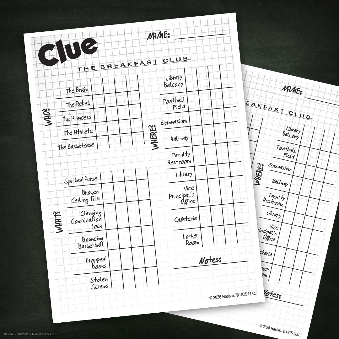 Jogo de Tabuleiro Detetive (Clue) Clube dos Cinco (The Breakfast Club) de John Hughes