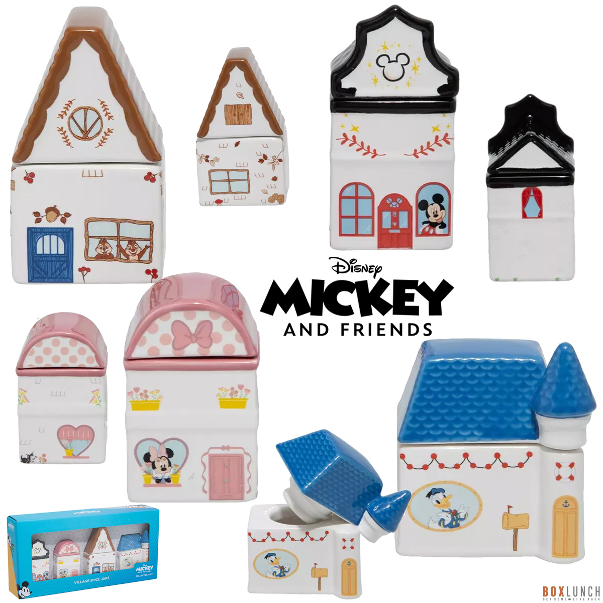 Conjunto de Potes de Especiarias Disney com as Casa do Mickey e Amigos
