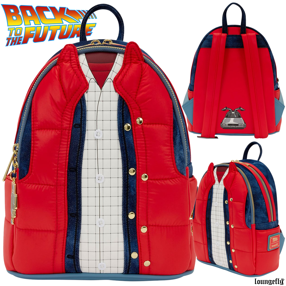 Mini-Mochila Marty McFly Colete Acolchoado Vermelho de De Volta para o Futuro
