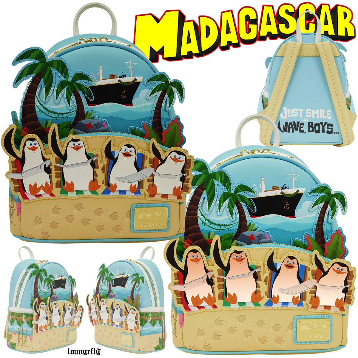 Mini-Mochila Os Pinguins de Madagascar na Praia