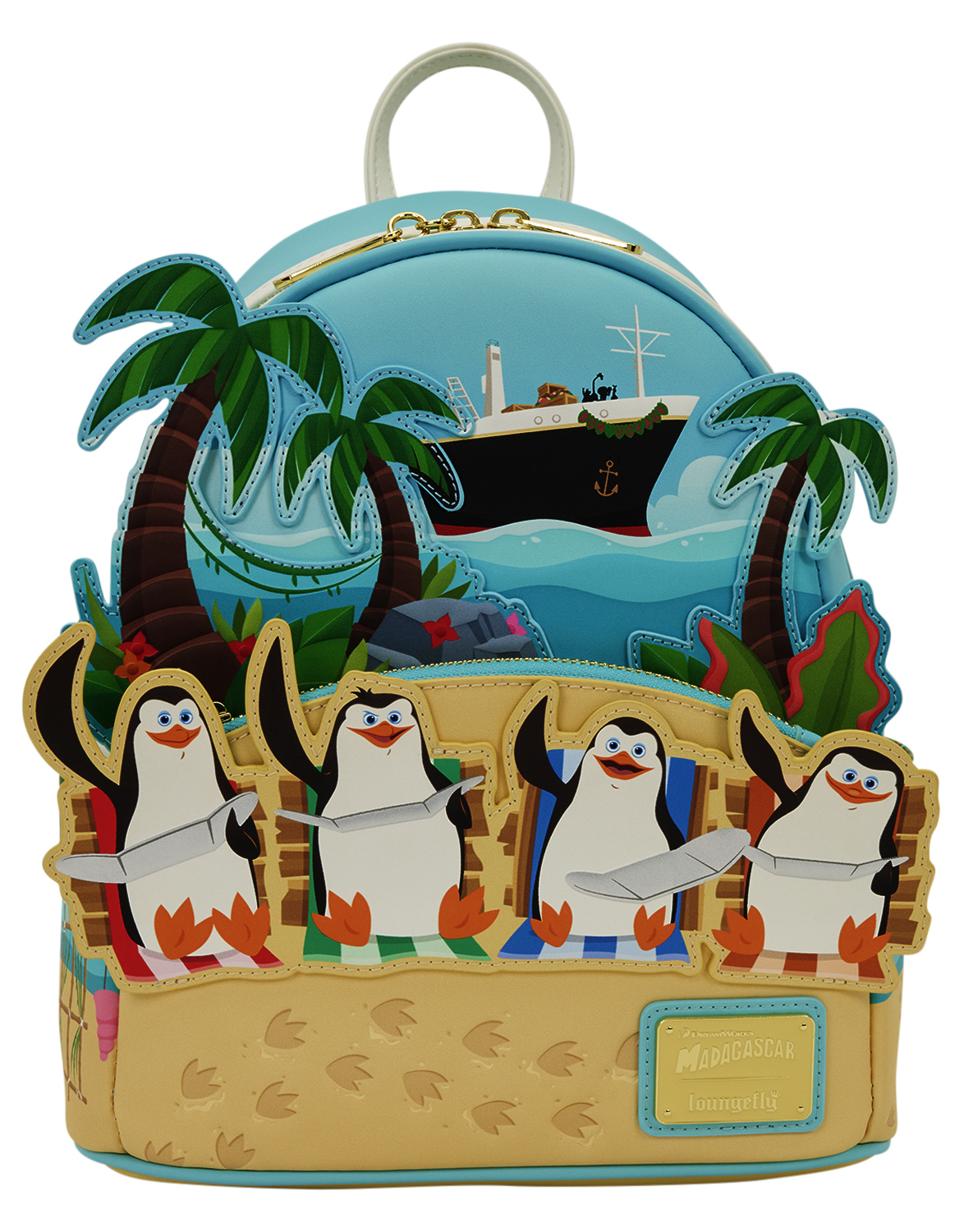 Mini-Mochila Os Pinguins de Madagascar na Praia