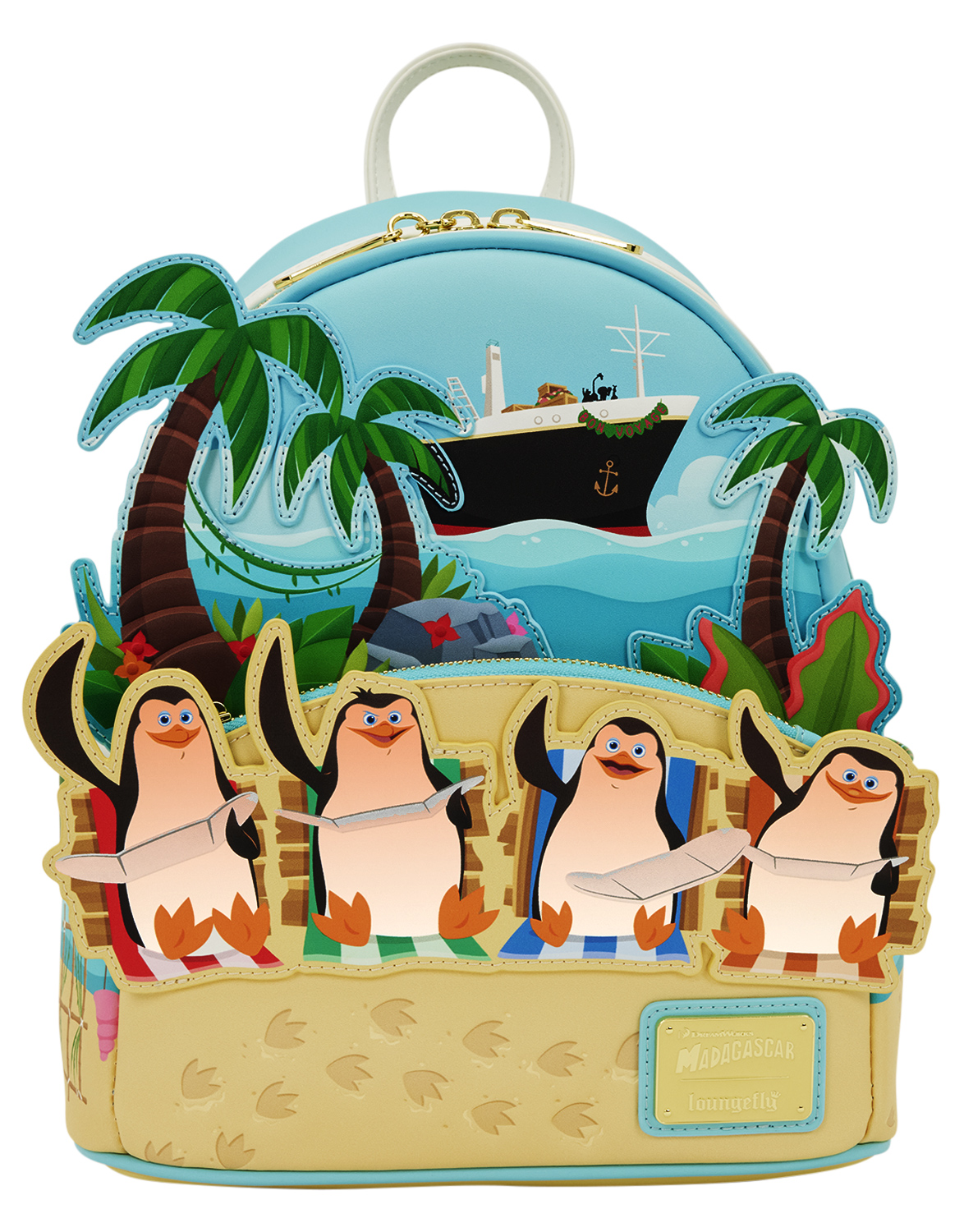 Mini-Mochila Os Pinguins de Madagascar na Praia