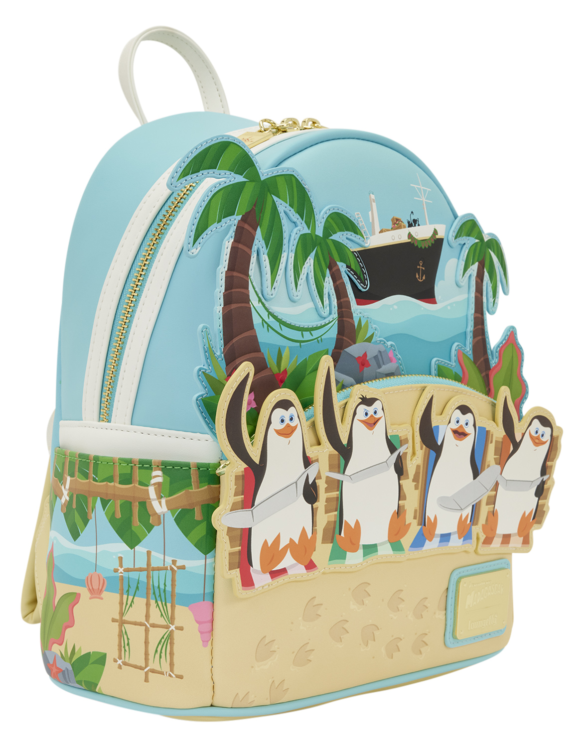 Mini-Mochila Os Pinguins de Madagascar na Praia