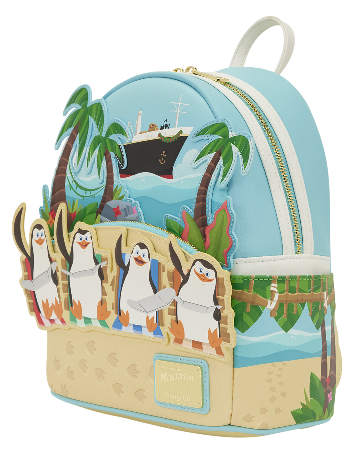 Mini-Mochila Os Pinguins de Madagascar na Praia