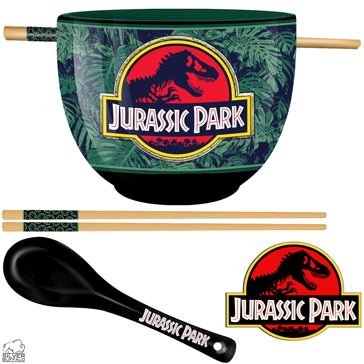 Tigela de Ramen Jurassic Park: O Parque dos Dinossauros com Hashis e Colher