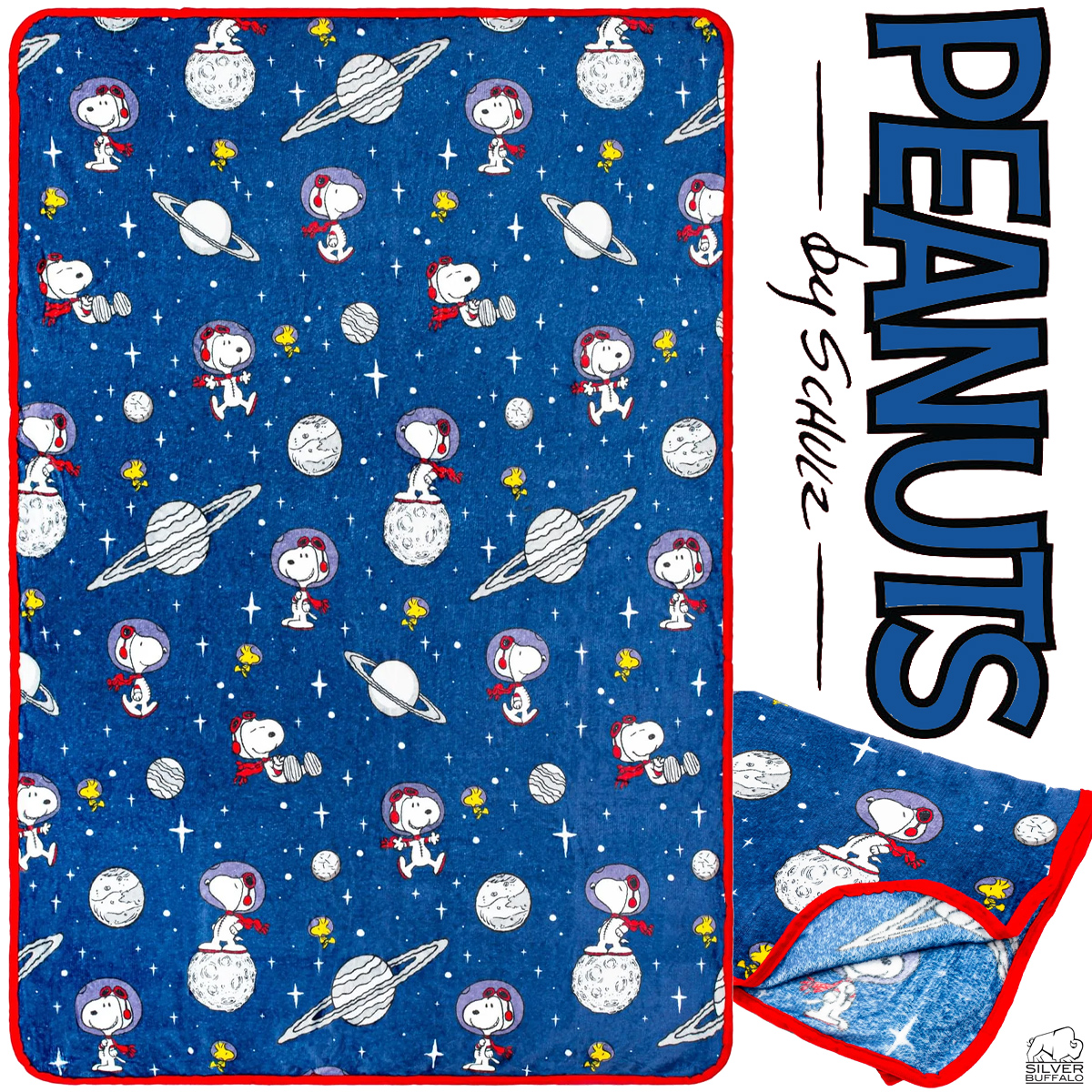 Cobertor de Lance Peanuts com os Astronautas Snoopy e Woodstock