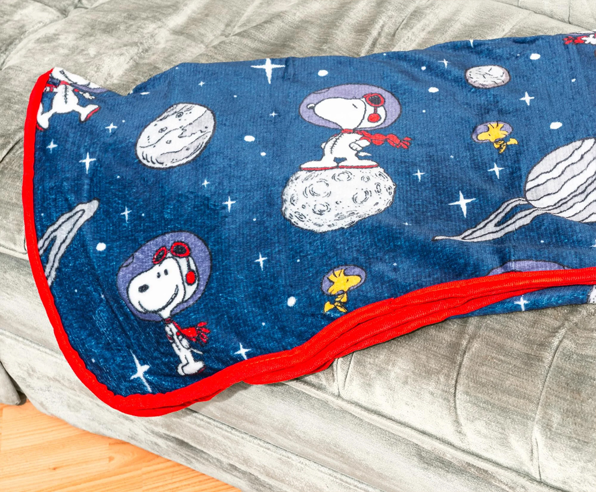 Cobertor de Lance Peanuts com os Astronautas Snoopy e Woodstock