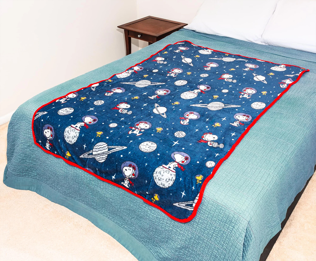 Cobertor de Lance Peanuts com os Astronautas Snoopy e Woodstock