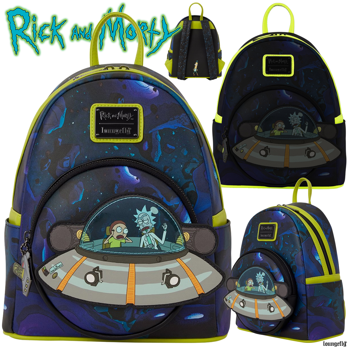 Mini-Mochila Rick and Morty Fosforescente com a Nave Interdimensional Space Cruiser 