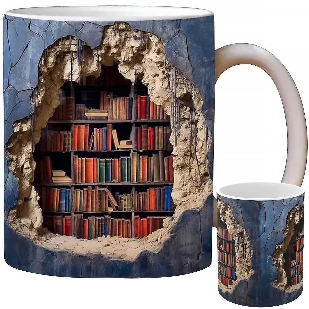 Caneca com Biblioteca Escondida dentro da Parede (Hole in a Wall Bookshelf)