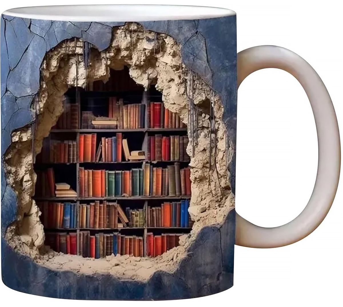 Caneca com Biblioteca Escondida dentro da Parede (Hole in a Wall Bookshelf)