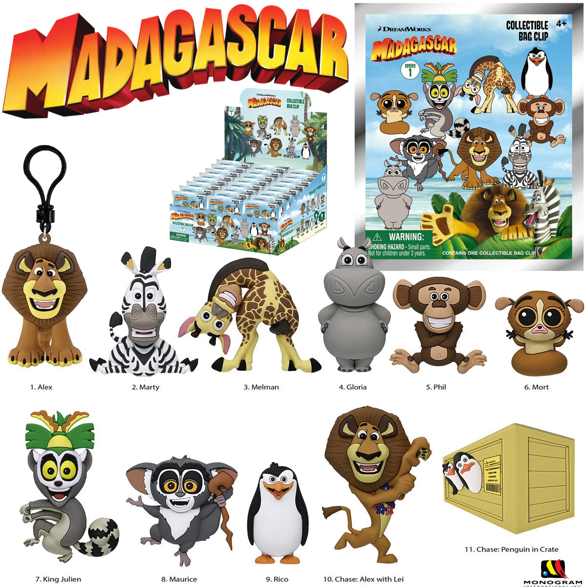 Chaveiros Madagascar 3D Figural Bag Clips (DreamWorks)