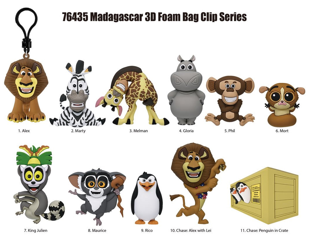 Chaveiros Madagascar 3D Figural Bag Clips (DreamWorks)