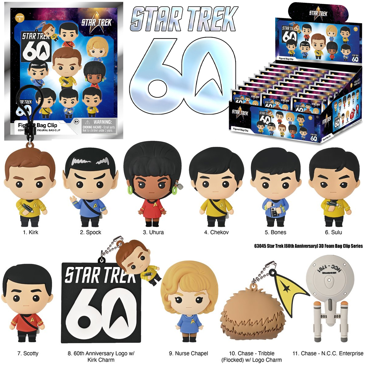 Chaveiros Star Trek TOS 60 Anos 3D Foam Bag Clips