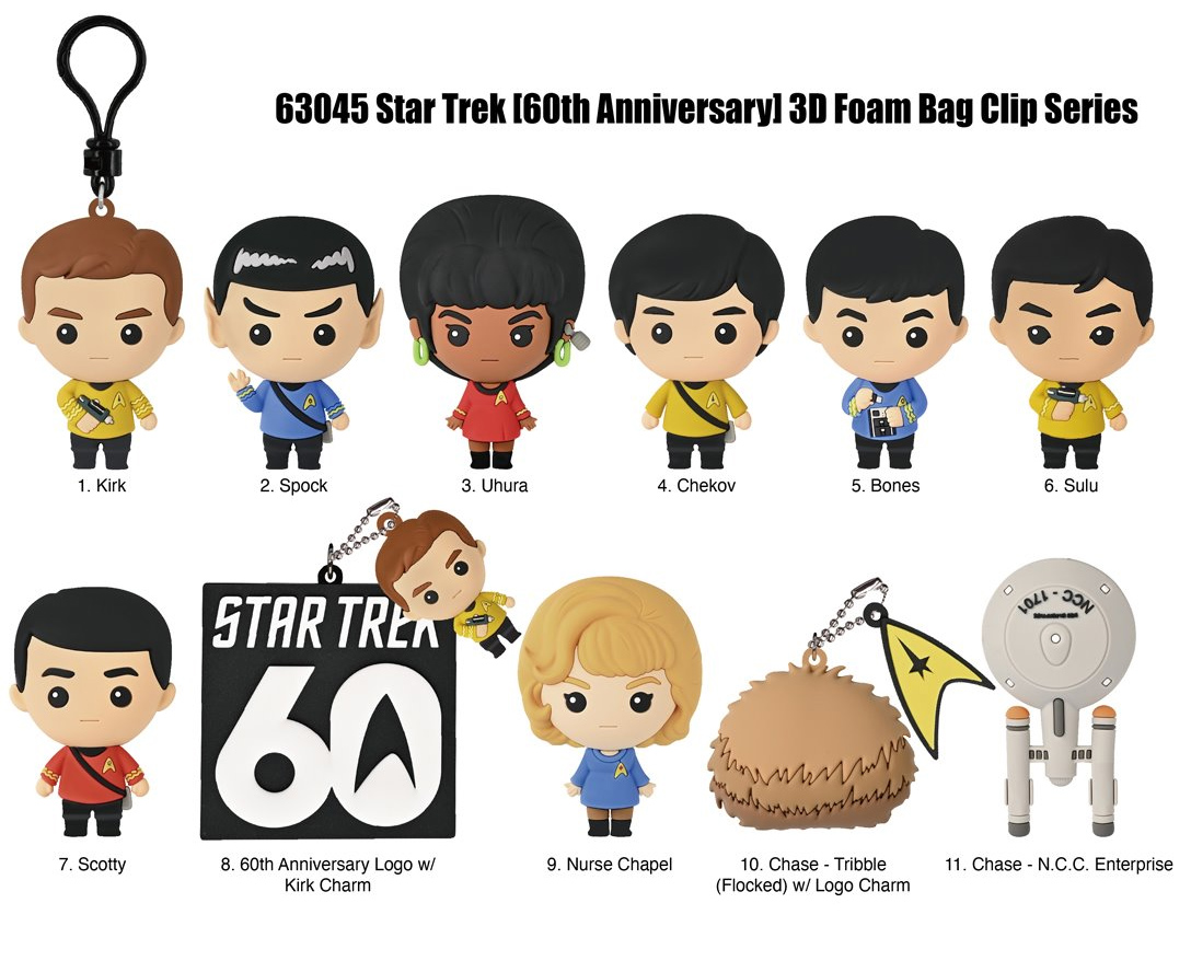 Chaveiros Star Trek TOS 60 Anos 3D Foam Bag Clips