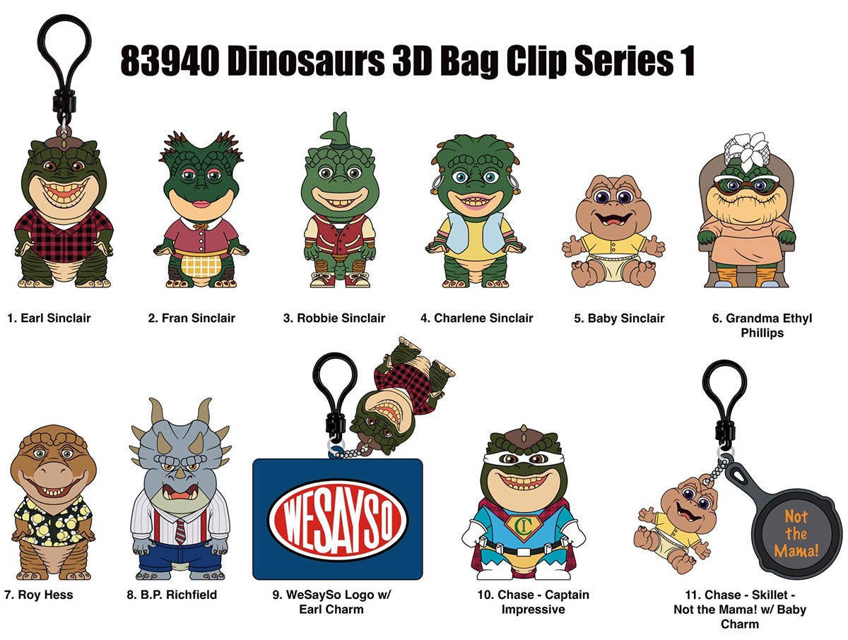 Chaveiros Família Dinossauros 3D Foam Bag Clips com Dino da Silva Sauro e outros