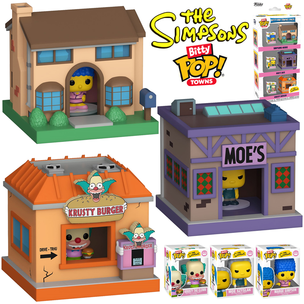 Micro Sets Bitty Pop! Town com a Casa dos Simpsons, Taverna do Moe e Krusty Burger