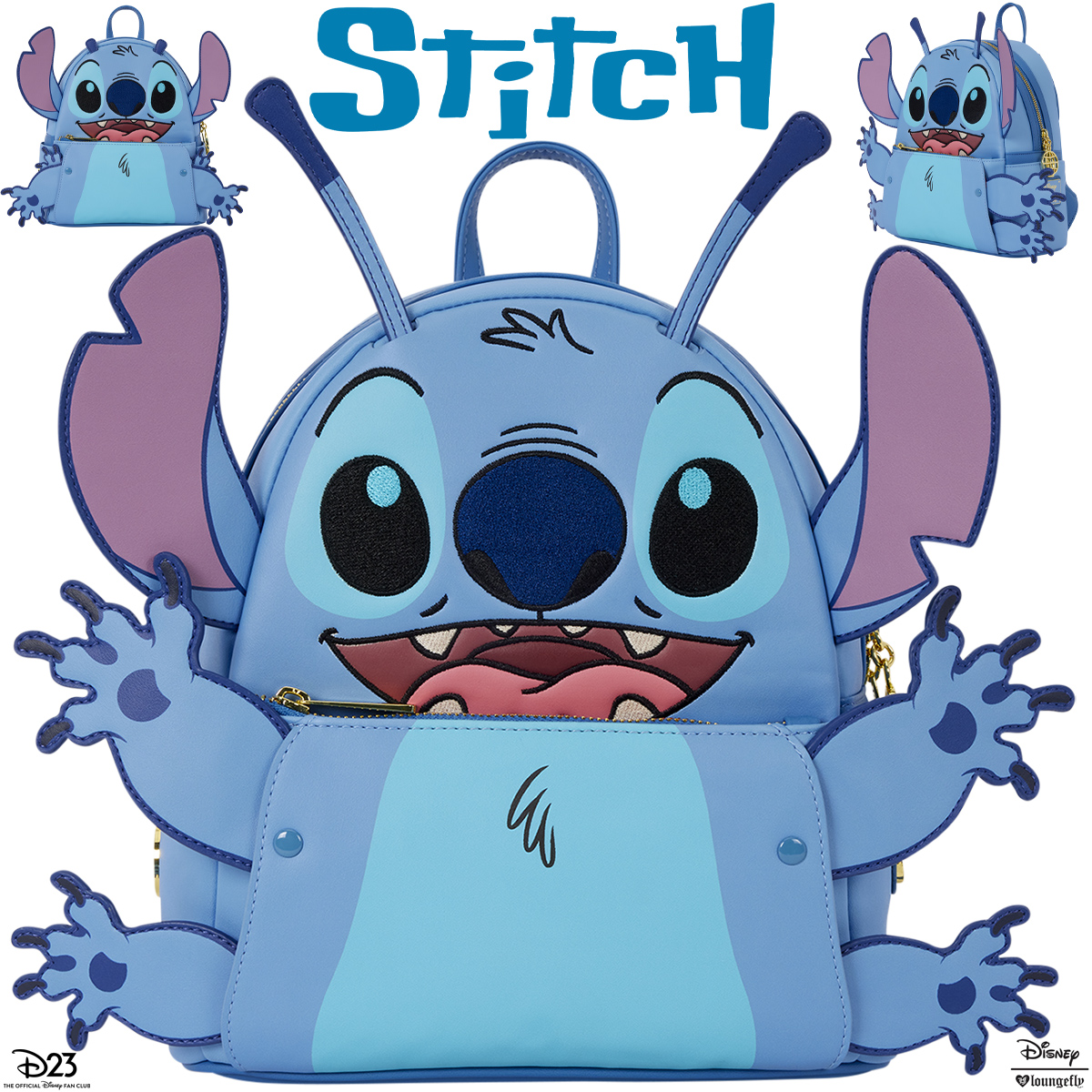 Mini-Mochila Experiência Genética nº 626 (Stitch) com Antenas e Braços Retráteis (D23)