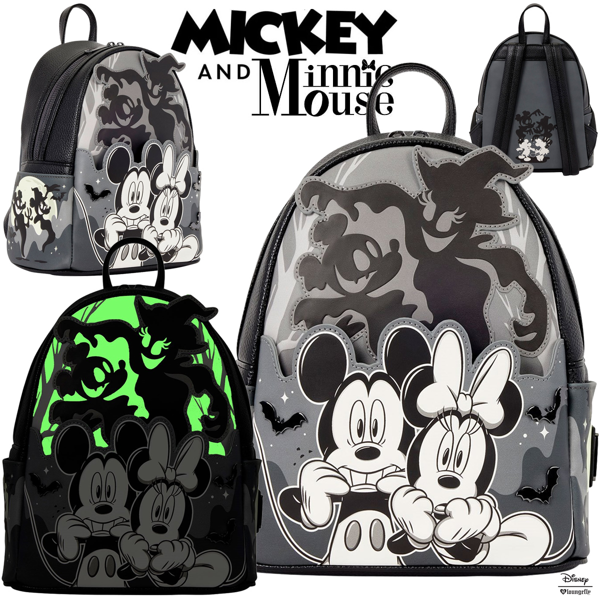 Mini-Mochila Mickey e Minnie Assombrados por Fantasmas Fosforescentes (Halloween)