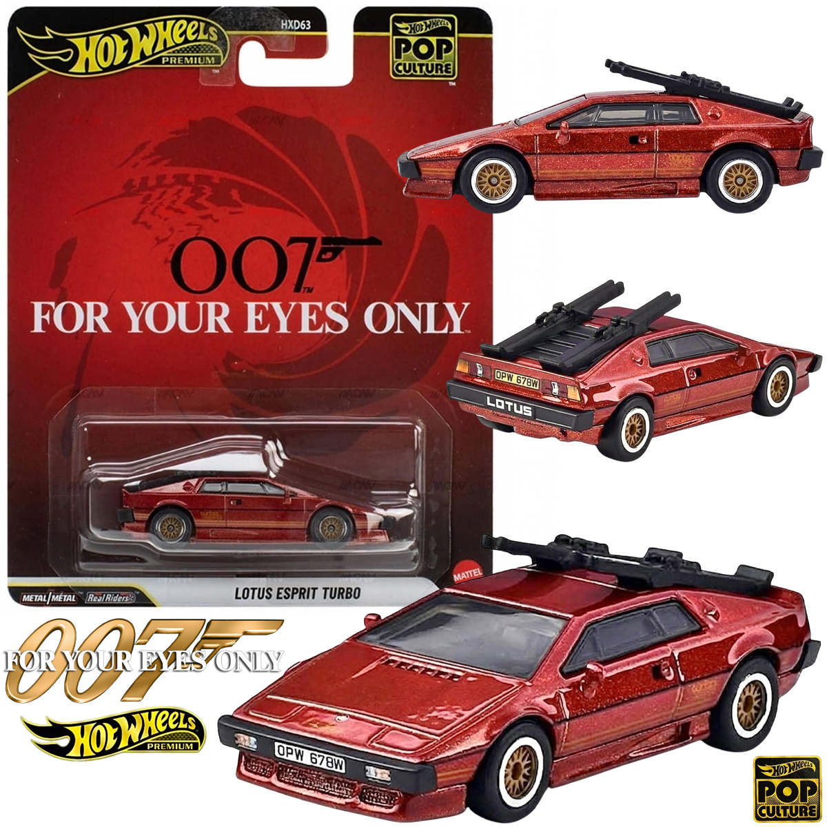 Carrinho Lotus Esprit Turbo (1:64) Hot Wheels Premium de 007 Somente para Seus Olhos (For Your Eyes Only)