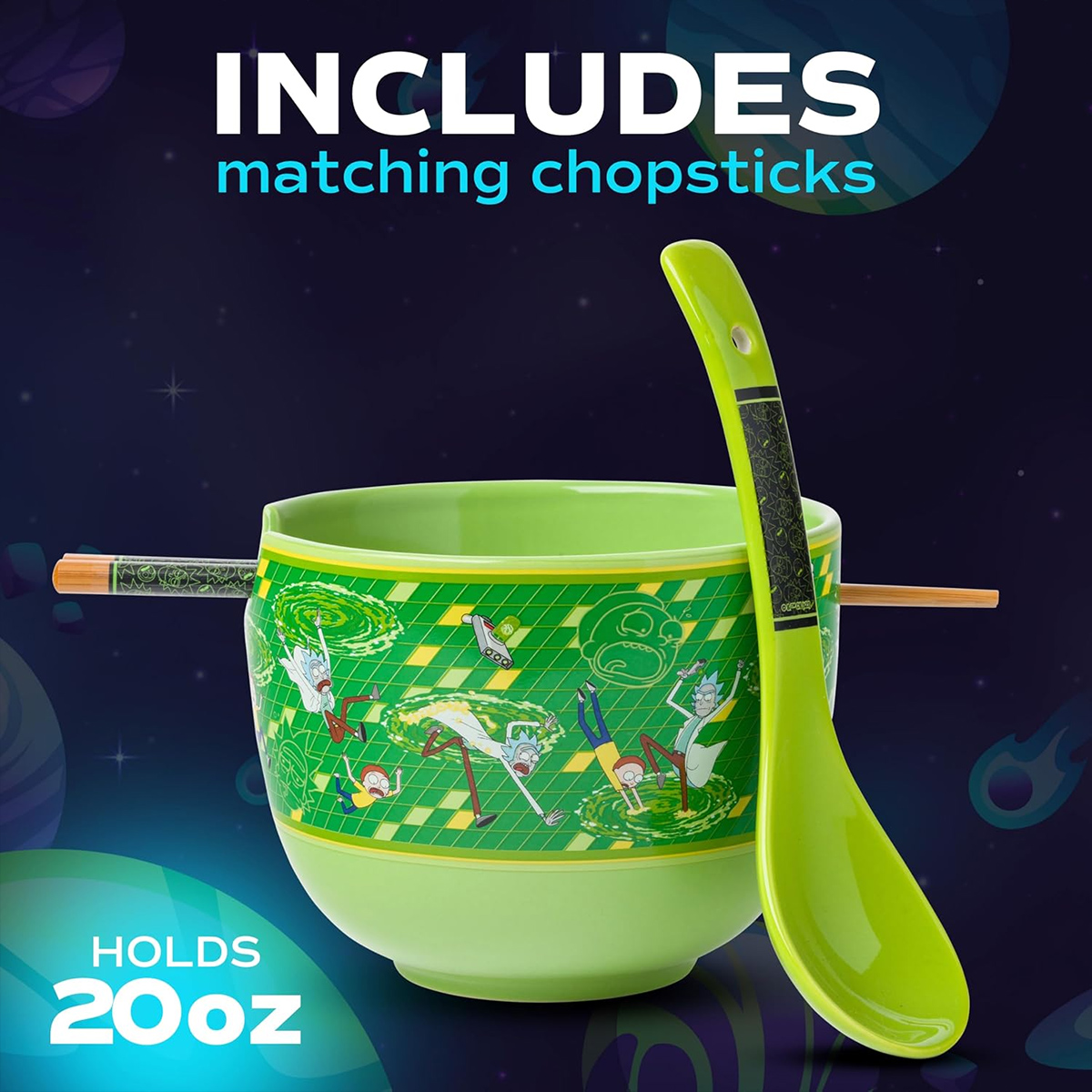Tigela Ramen Interdimensional Rick and Morty com Colher e Hashis