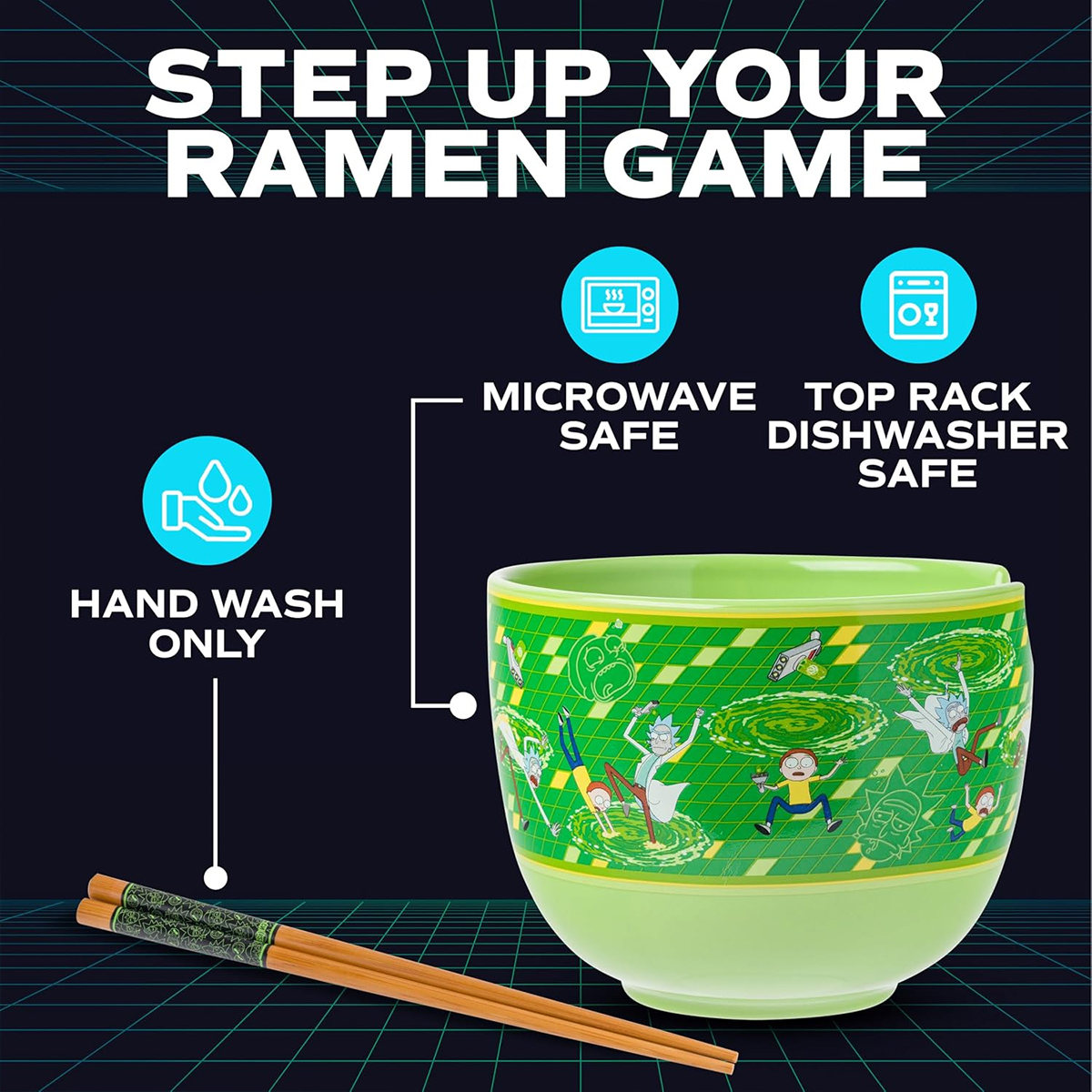 Tigela Ramen Interdimensional Rick and Morty com Colher e Hashis