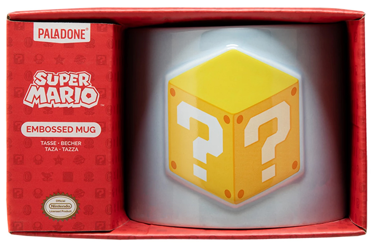 Caneca Super Mario com Bloco de Interrogação em Alto Relevo