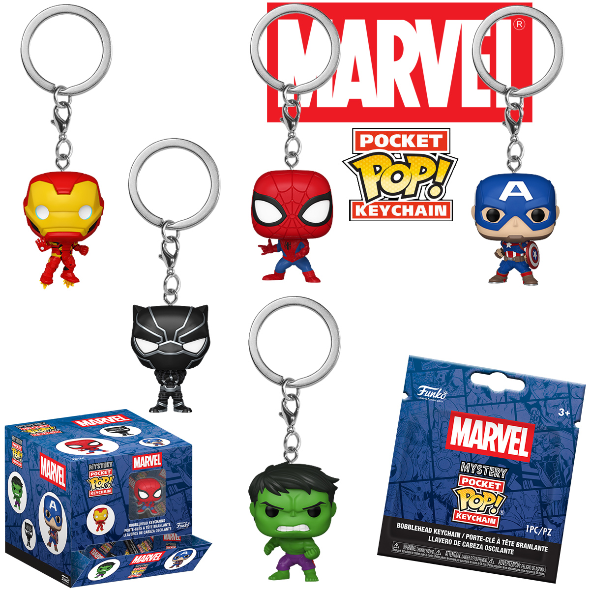 Chaveiros Mystery Pocket Pop! com Super-Herois da Marvel (Funko)