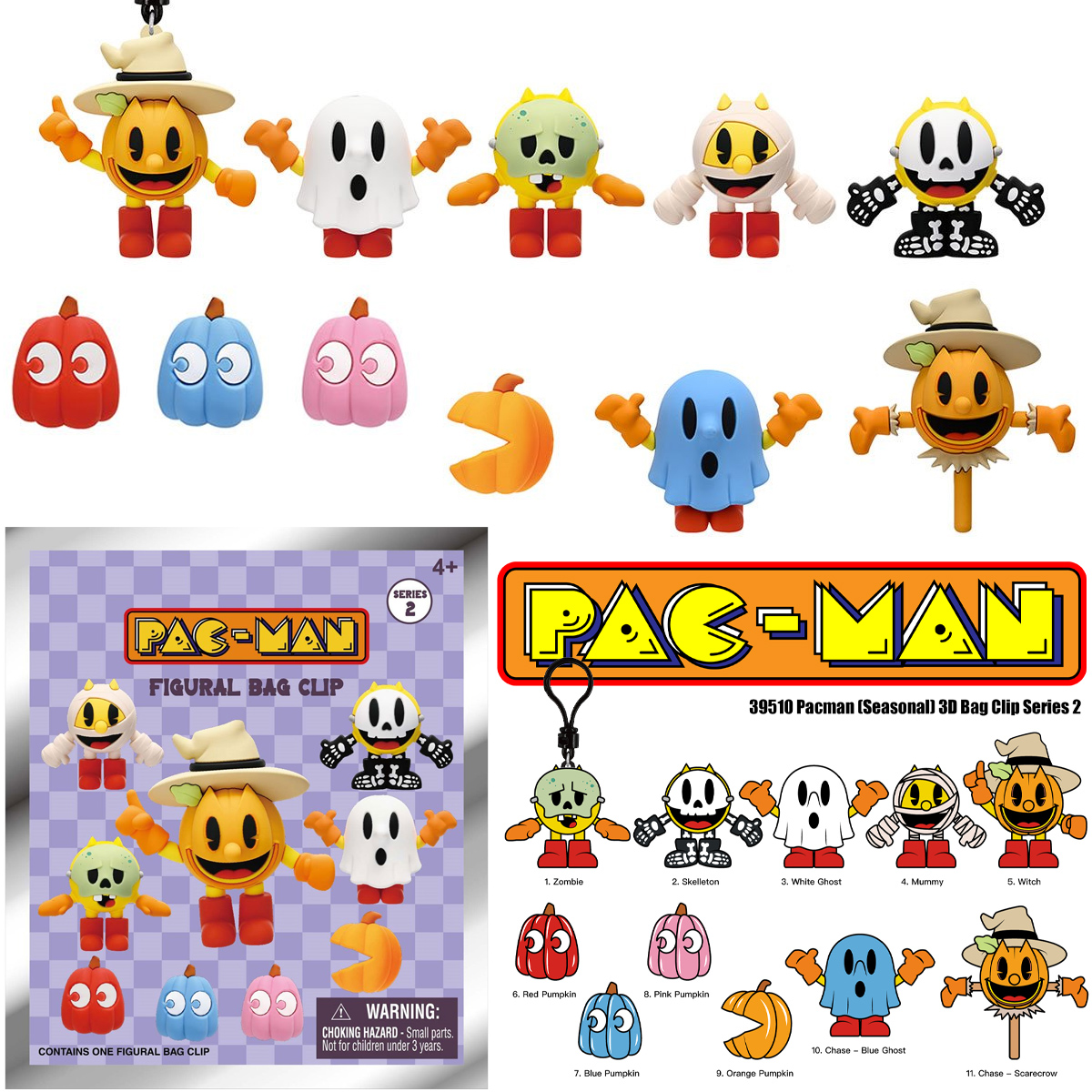 Chaveiros Pac-Man Halloween 3D Figural Bag Clips