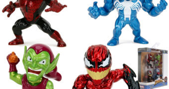 Mini-Figuras Spider-Man MetalFigs com Homem-Aranha, Duende Verde, Toxina e Venom de Metal (Die-Cast)
