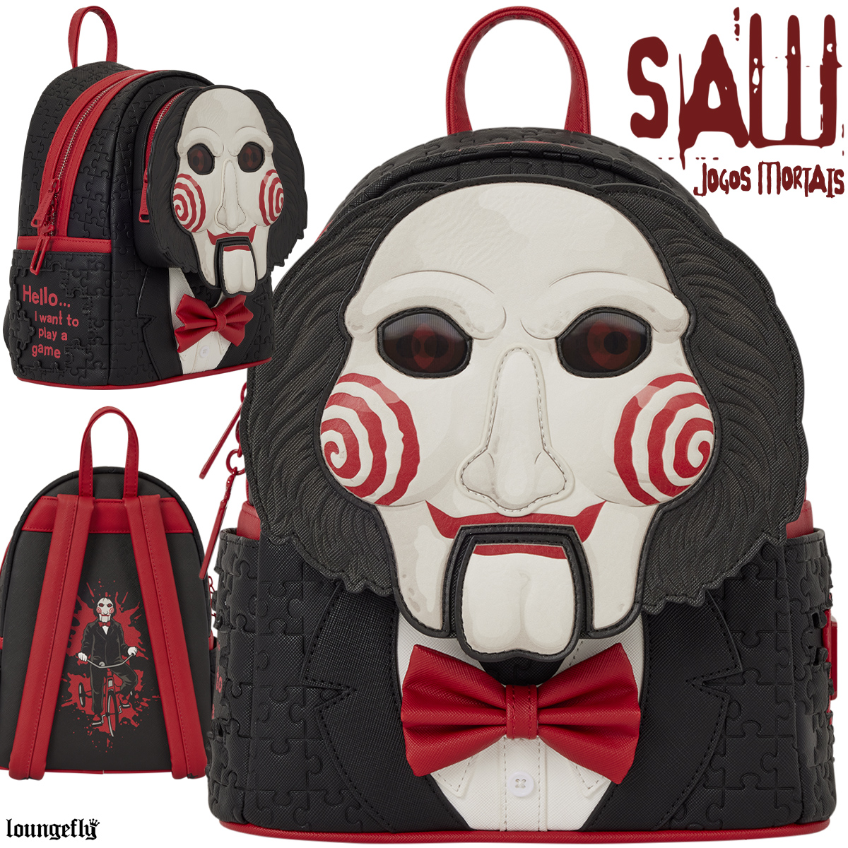 Mini-Mochila Jogos Mortais: Fantoche Billy com Olhos Lenticulares (Saw)