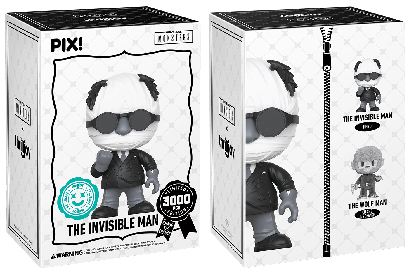 Bonecos Thrilljoy PIX! Homem Invisível e Lobisomem (Monstros da Universal)