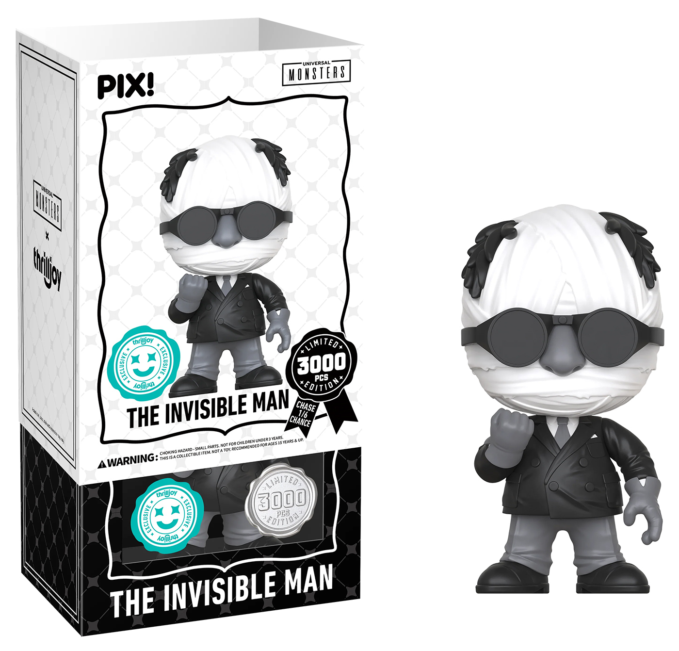 Bonecos Thrilljoy PIX! Homem Invisível e Lobisomem (Monstros da Universal)