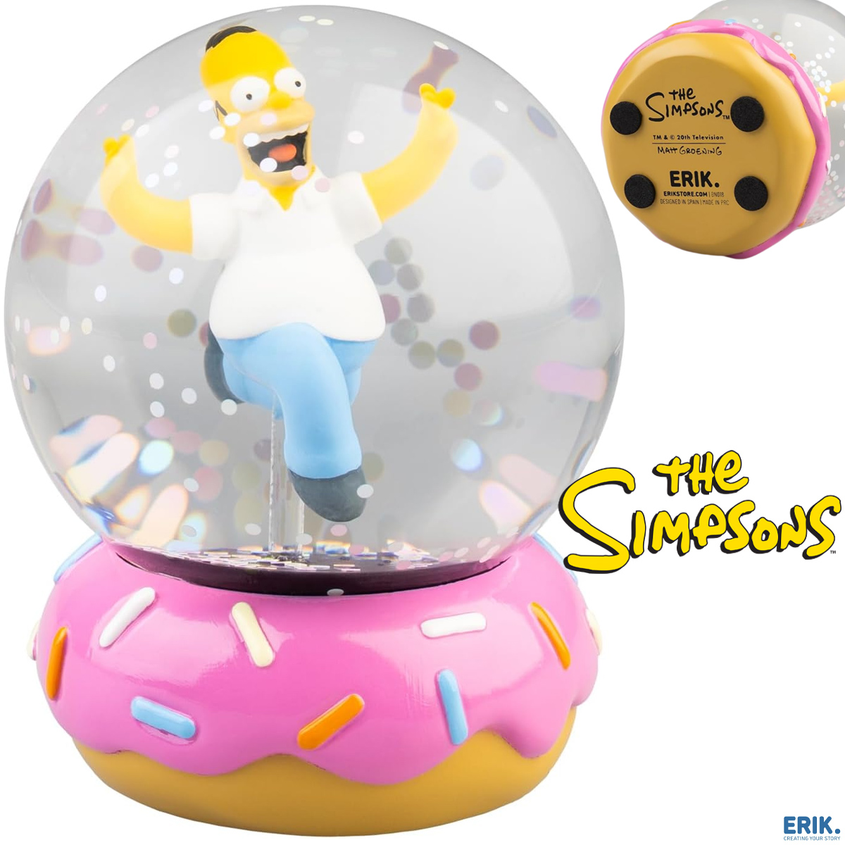 Globo de Neve Os Simpsons com Homer Saltitando e base de Donut Rosa