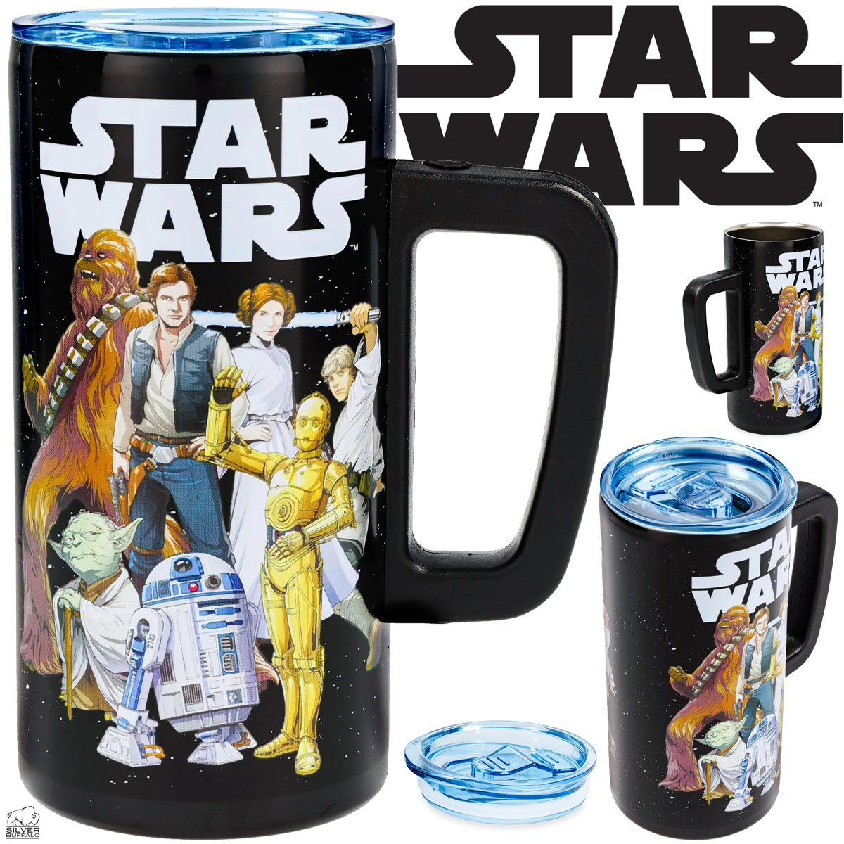 Caneca de Aço com o Heróis da Trilogia Original de Star Wars