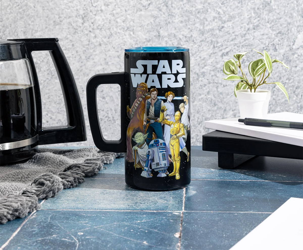 Caneca de Aço com o Heróis da Trilogia Original de Star Wars