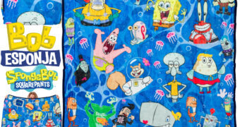 Cobertor de Lance Bob Esponja Calça Quadrada e os Moradores da Fenda do Biquíni