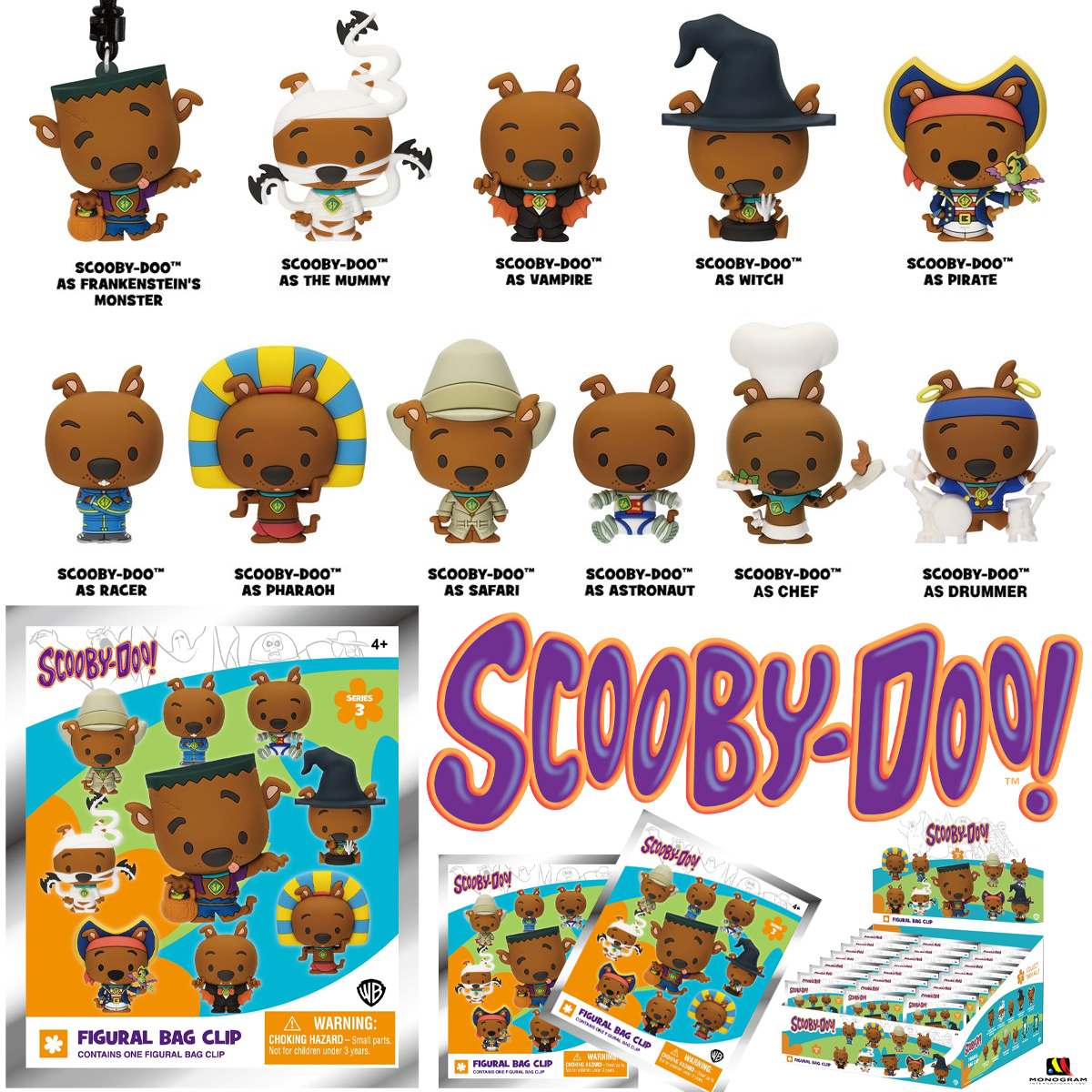 Chaveiros Scooby-Doo com Fantasias de Halloween 3D Figural Bag Clips